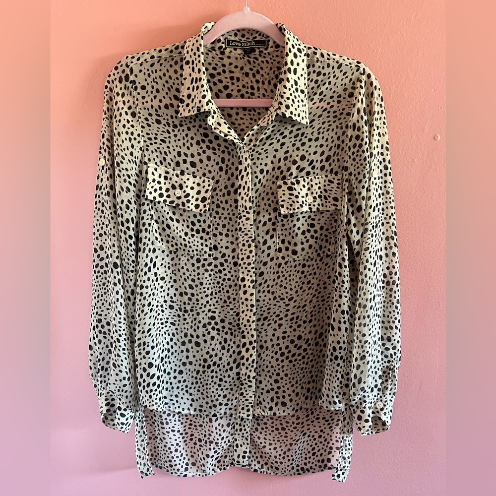 Love Stitch Black and Cream Button Down Shirt with Notched Collar